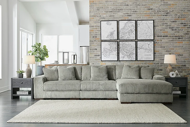 Lindyn 3-Piece Sectional with RAF Chaise in Fog