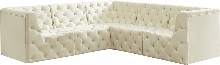 Meridian Tuft Velvet Modular Sectional in Cream Velvet 680Cream-Sec5C