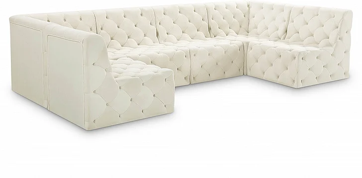 Meridian Tuft Velvet Modular Sectional in Cream Velvet 680Cream-Sec6B