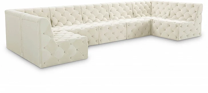 Meridian Tuft Velvet Modular Sectional in Cream Velvet 680Cream-Sec7A