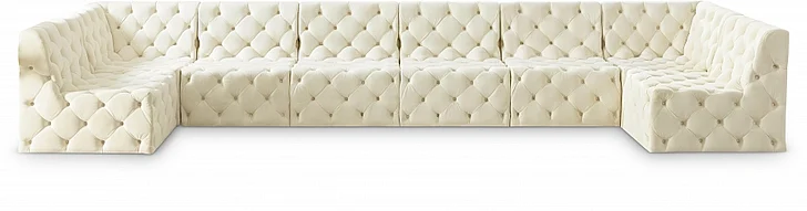 Meridian Tuft Velvet Modular Sectional in Cream Velvet 680Cream-Sec8B