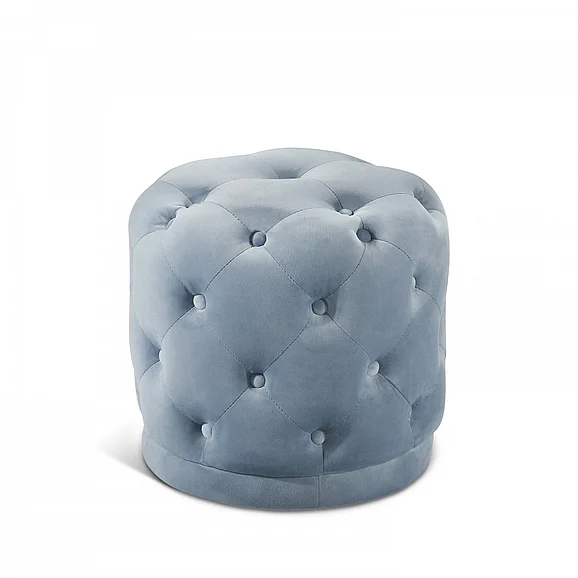 Meridian Harper Velvet Ottoman | Stool in Sky Blue Velvet 136SkyBlu