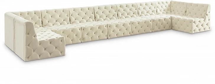 Meridian Tuft Velvet Modular Sectional in Cream Velvet 680Cream-Sec9A