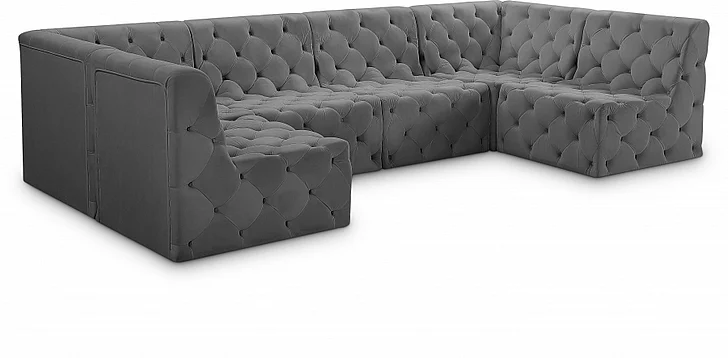 Meridian Tuft Velvet Modular Sectional in Grey Velvet 680Grey-Sec6B