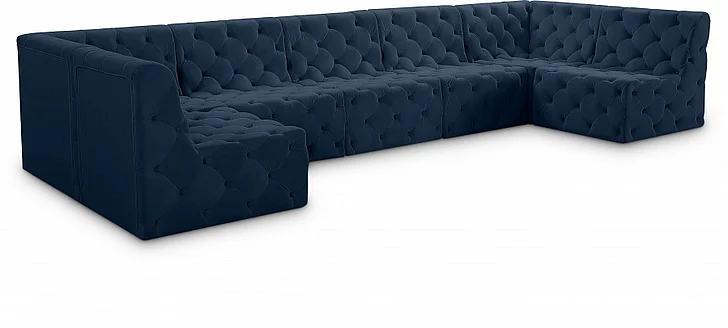 Meridian Tuft Velvet Modular Sectional in Navy Velvet 680Navy-Sec7A