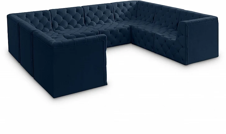 Meridian Tuft Velvet Modular Sectional in Navy Velvet 680Navy-Sec8A