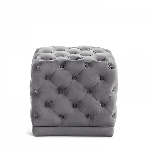 Meridian Stella Velvet Ottoman | Stool in Grey Velvet 137Grey
