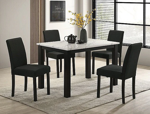 Crown Mark Resia 5pc Dining Room Set in Black/White