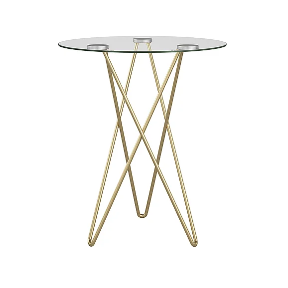 Euro Style Zoey Round Side Table in Clear Tempered Glass with Matte Brushed Gold Base 21249 CLOSEOUT
