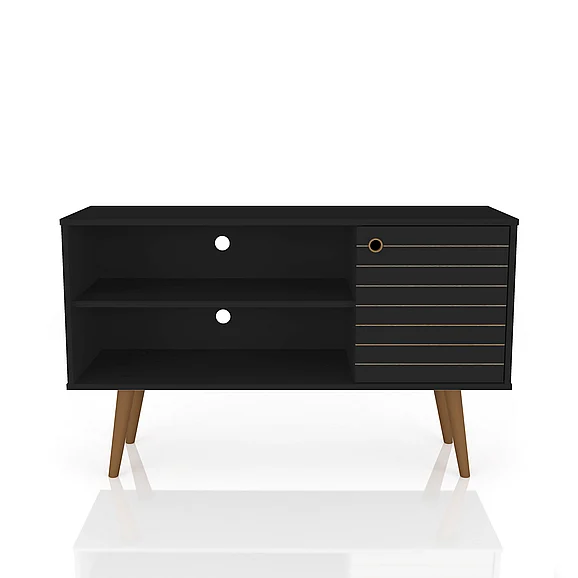Manhattan Comfort Liberty 42.52" Mid-Century Modern TV Stand with 2 Shelves and 1 Door in Black 212BMC8