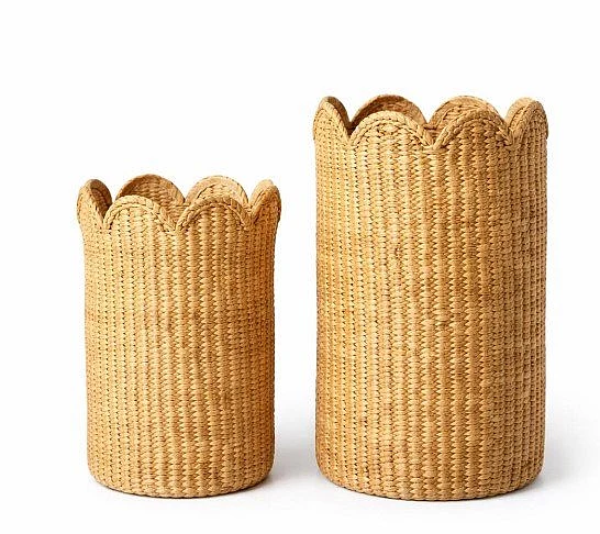 Uma Light Brown Rattan Woven Decorative and Functional Storage Basket with Wavy Edges 21307
