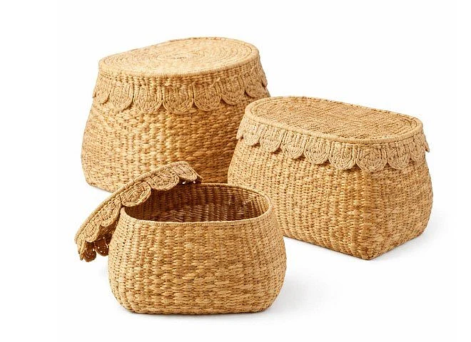 Uma Brown Seagrass Woven Decorative and Functional Storage Basket with Lid (1 Set) 21309
