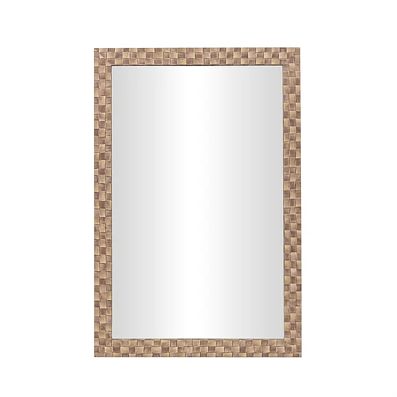 UMA Wooden Wall Mirror with Checkered Pattern Frame in Brown 21318