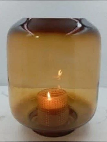 Uma Glass Tinted Wide Room Hurricane Lamp with Elevated Base in Brown 21333