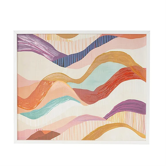 UMA Canvas Abstract Wavy Decorative Framed Wall Art with White Frame in Multi Colored 21342