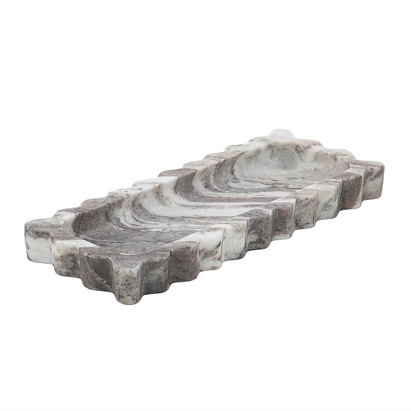 UMA Marble Decor Tray with Brown Swirl Pattern and Wavy Edges in Gray 21373
