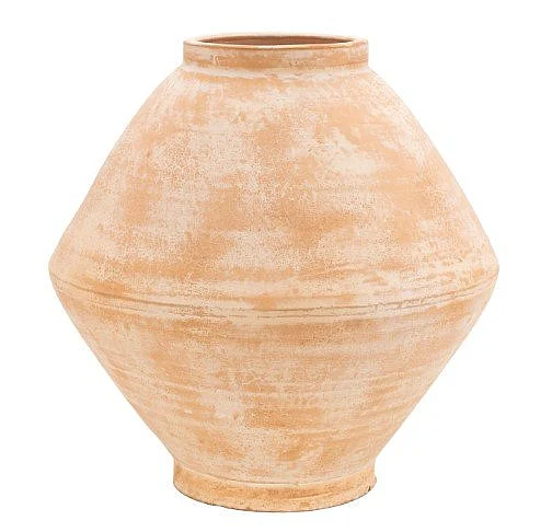 Uma Beige Ceramic Antique Style Wide Decorative Vase 21388