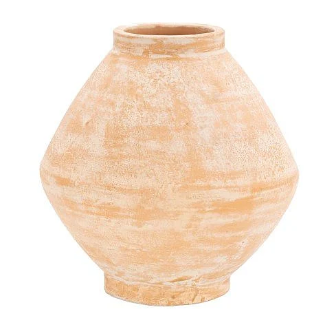 Uma Beige Ceramic Antique Style Wide Decorative Vase 21389