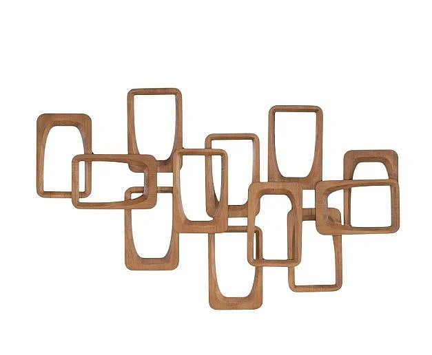 Uma Wood Geometric Handmade Intertwined Rectangles Home Wall Decor in Brown 21440