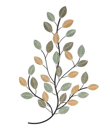 Uma Green Metal Leaf Home Wall Decor with Black Stems 21462