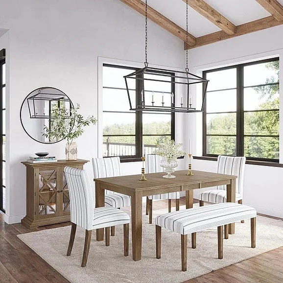 Jofran Eastern Tides 8pc Extension Dining Table Set in Bisque