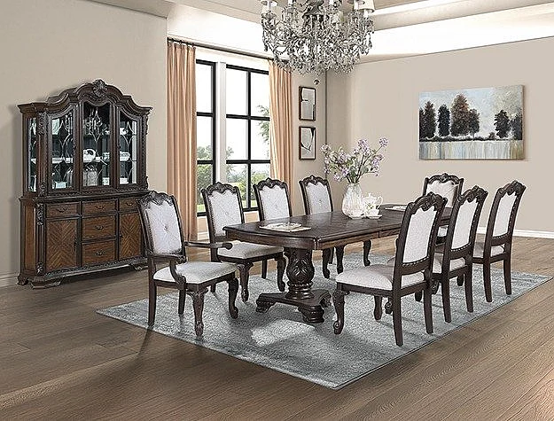 Crown Mark Kiera 9pc Rectangular Dining Room Set in Coffee Brown