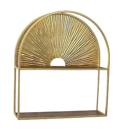 Uma Gold Metal Sunburst Room Wall Shelf with Half-Moon Cutout 21490