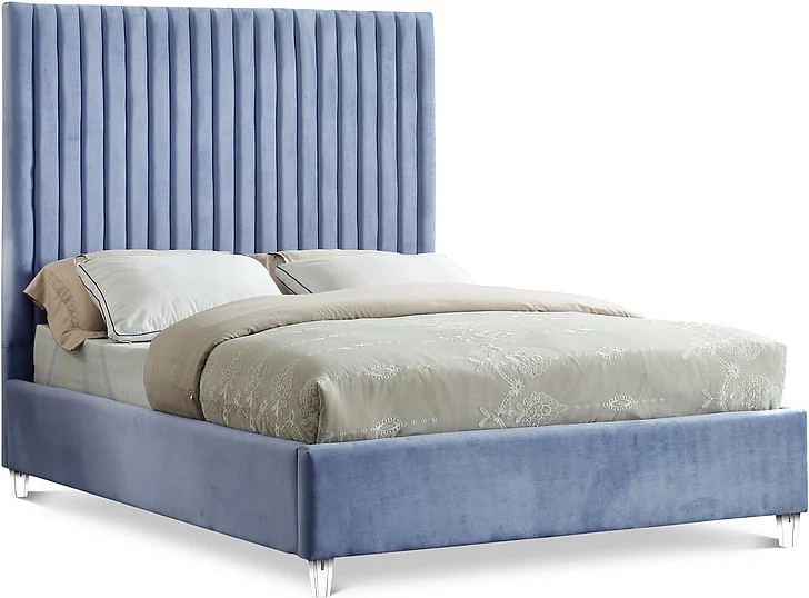 Meridian Candace Velvet Queen Bed in Sky Blue Velvet CandaceSkyBlu-Q