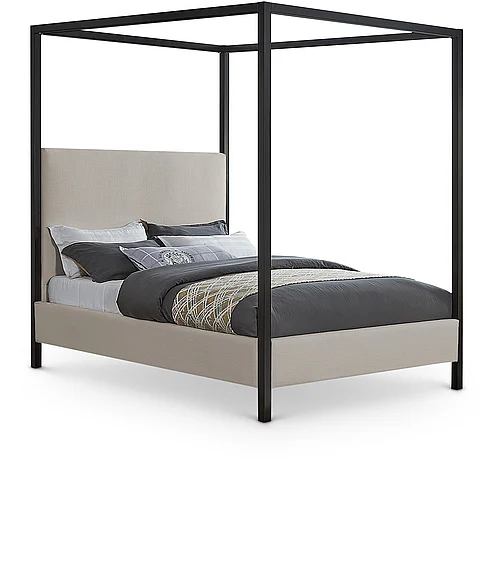 Meridian James Linen Textured Fabric King Bed in Beige Linen Textured Fabric JamesBeige-K