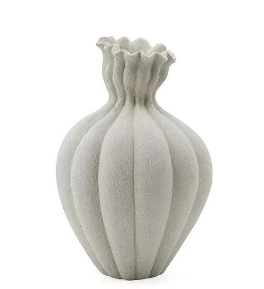 Uma Polyresin Ribbed Decorative Vase with Narrow Opening in White 21537