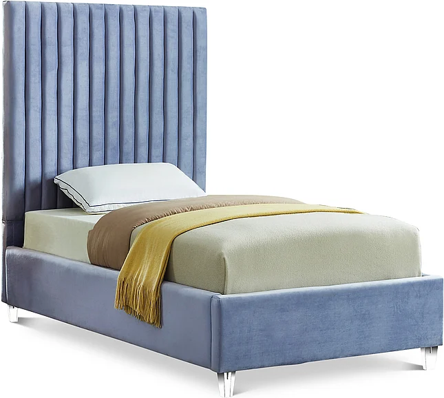 Meridian Candace Velvet Twin Bed in Sky Blue Velvet CandaceSkyBlu-T