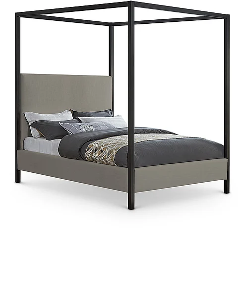 Meridian James Linen Textured Fabric Queen Bed in Grey Linen Textured Fabric JamesGrey-Q