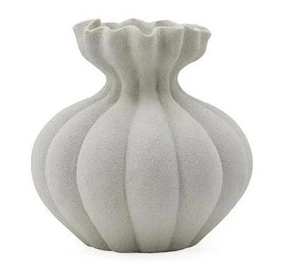 Uma White Polyresin Ribbed Decorative Vase with Narrow Opening 21546