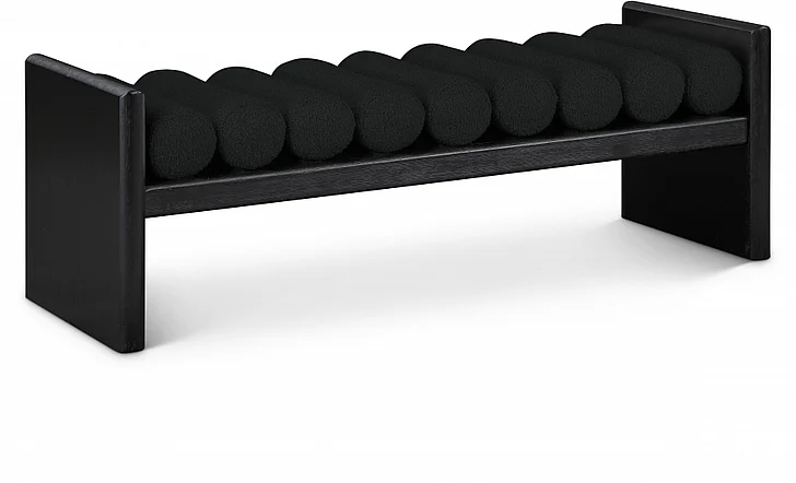 Meridian Waverly Boucle Fabric Bench in Black Boucle Fabric 178Black