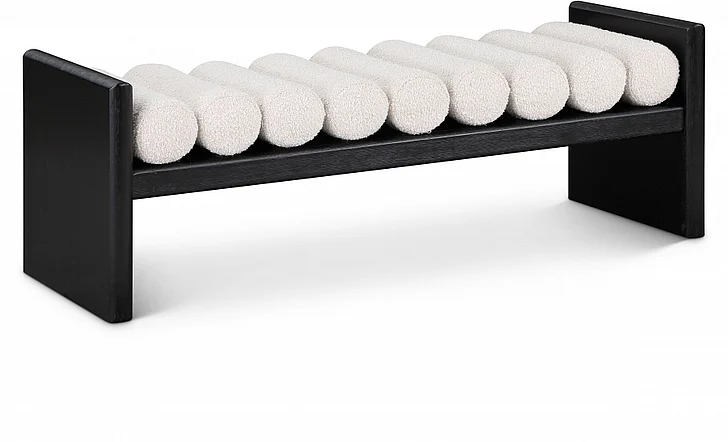 Meridian Waverly Boucle Fabric Bench in Cream Boucle Fabric 178Cream