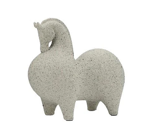 Uma White Polystone Horse Textured Decorative Sculpture with Black Speckles (Set of 8) 21579