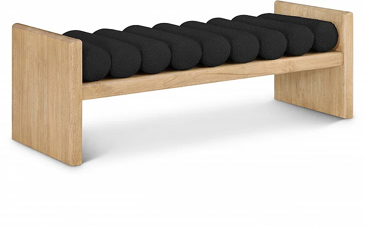 Meridian Waverly Boucle Fabric Bench in Black Boucle Fabric 179Black