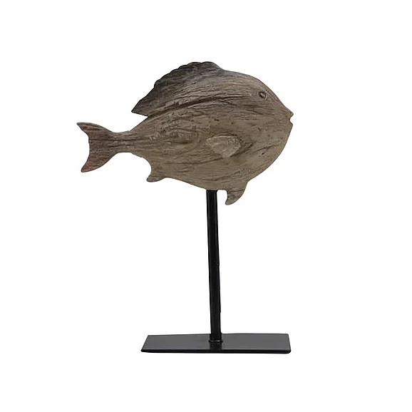 UMA Polyresin Fish Decorative Sculpture with Black Stand in Brown 21583