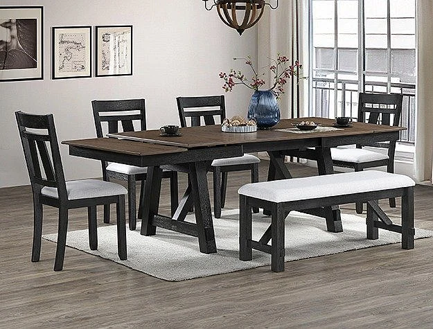 Crown Mark Maribelle 6pc Rectangular Dining Room Set in Wheat Charcoal