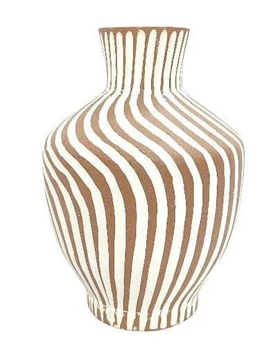Uma White Ceramic Decorative Vase with Brown Wavy Lines 21623