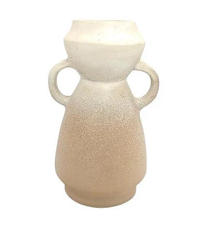 Uma Beige Ceramic Speckled Ombre Decorative Vase with Handles and Elevated Base (Set of 2) 21625