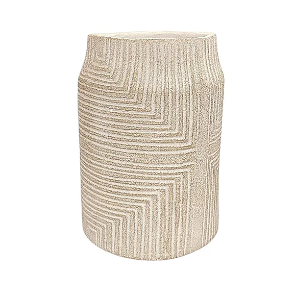 UMA Paper Mache Textured Decorative Vase with Carved Geometric Patterns in Cream 21628