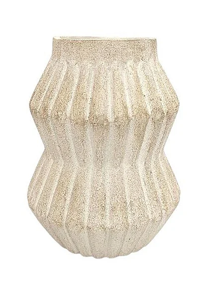 Uma Paper Mache Textured Ribbed Decorative Vase in Cream 21630