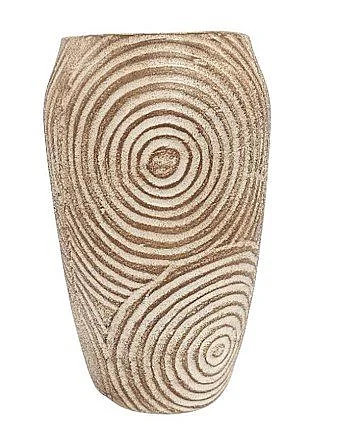 Uma Brown Paper Mache Decorative Vase with Carved Circular Patterns 21638