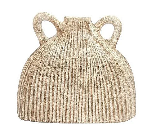 Uma Cream Paper Mache Ribbed Decorative Vase with Handles 21641