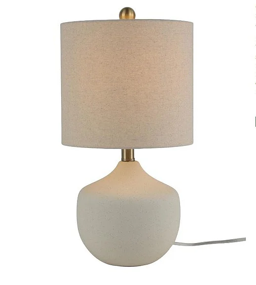 Uma Ceramic Room Table Lamp with Gold stand and Cream Linen Shade in White 21683