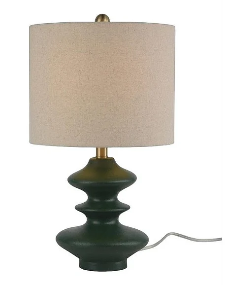 Uma Green Resin Tiered Room Table Lamp with Gold stand and Cream Linen Shade 21691