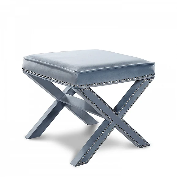 Meridian Nixon Velvet Ottoman | Bench in Sky Blue Velvet 126SkyBlu