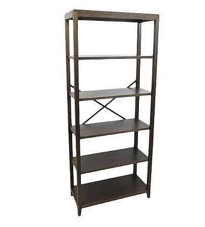 Uma Dark Brown Wood 5 Shelf Storage Shelving Unit with Black Metal X-Frame 21718