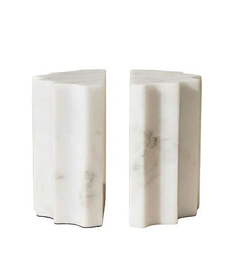 Uma White Marble Ribbed Decorative Bookends with Gray Marble Veins (Set of 4) 21733